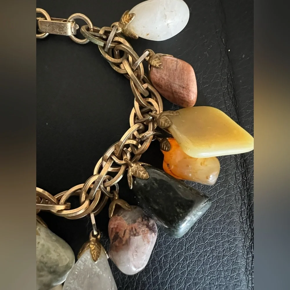 Vintage 1970s Chunky Multi-Stone Charm Bracelet - Picture 3 of 4